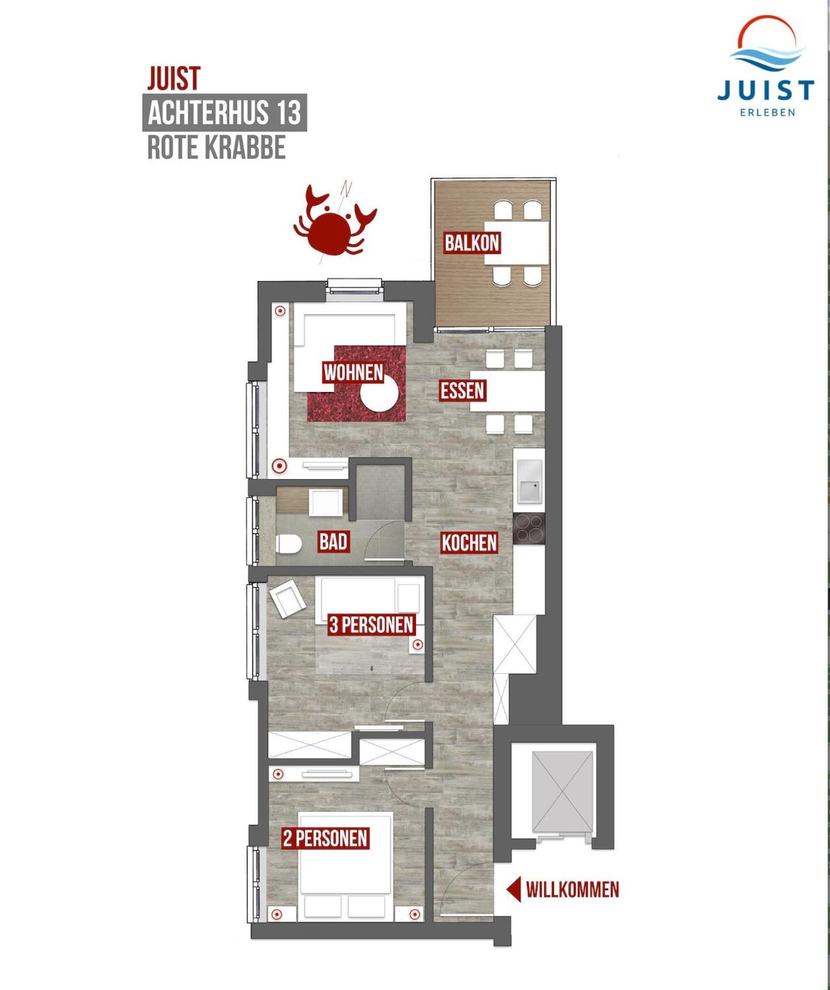 Haus Achterhus 213 - Wohnung 13 "Rote Krabbe" Juist Luaran gambar